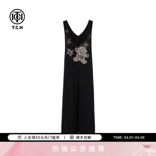 休闲宽松慵懒阔腿背心连体裤 女T75C20B1001 背带裤 TCH烫钻无袖