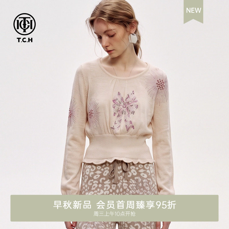 收腰显瘦泡泡袖甜妹针织衫女图片