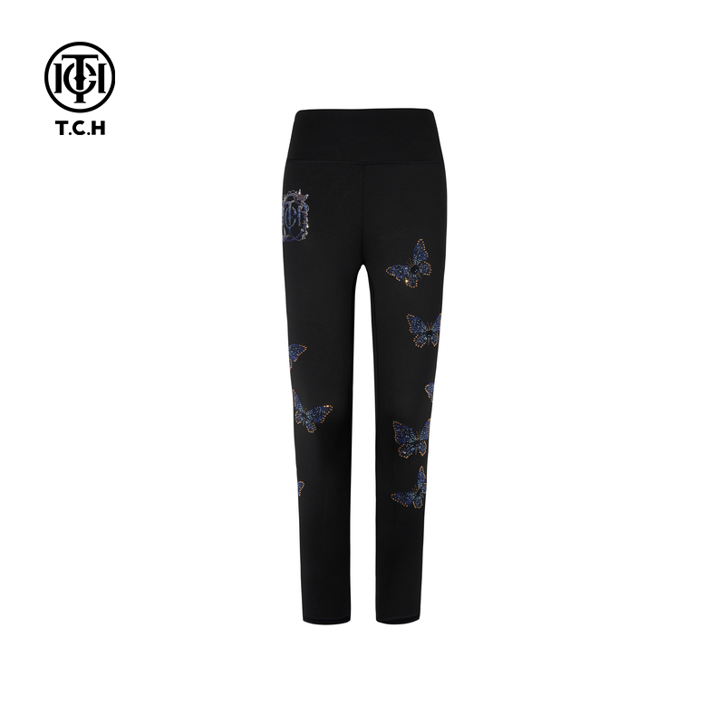 TCH轻奢烫钻时尚舒适瑜伽裤百搭设计感修身打底裤女T75C23E1001
