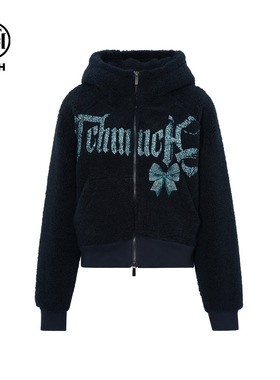 TCH私服烫钻时尚百搭保暖仿羊羔毛连帽外套25秋冬新款T75D27E1012