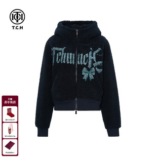 TCH私服烫钻时尚 T75D27E1012 百搭保暖仿羊羔毛连帽外套25秋冬新款