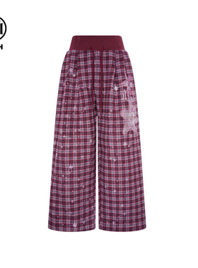 TCH慵懒风百搭红色格子阔腿宽松休闲裤女2025冬季新款T75D20E1237