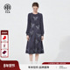 TCH复古优雅烫钻羽翼收腰A字显瘦中长款 长袖 连衣裙女T78A30E1020