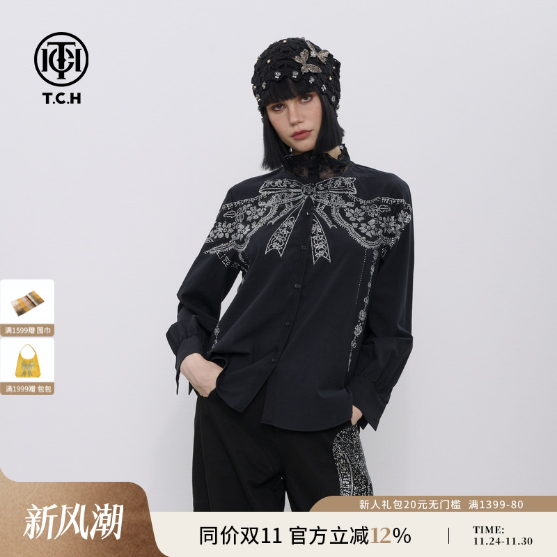 TCH蝴蝶结烫钻休闲百搭衬衣