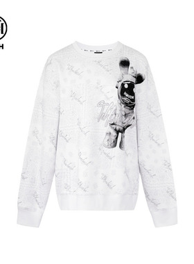 TCH轻奢潮牌2025秋冬新款烫钻宽松太空兔灰色圆领卫衣T72A11E6005