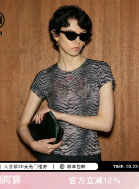 TCH烫钻爱心锁虎纹短袖T恤女甜酷风修身显瘦辣妹上衣T78A10E1063