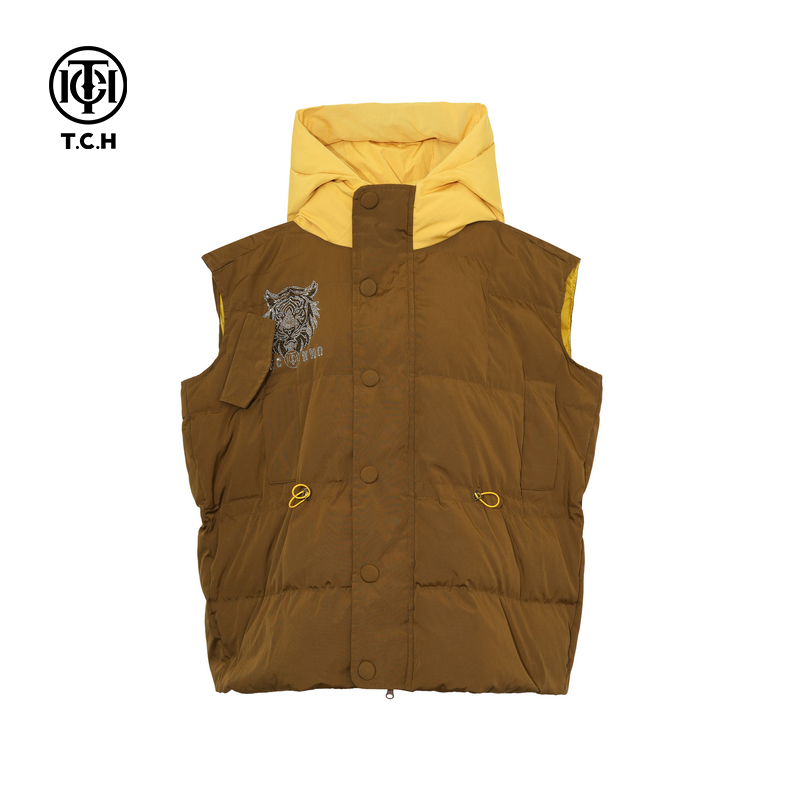 TCH私服轻奢拼色宽松时尚加厚保暖羽绒马甲男女同款T75D25E1006