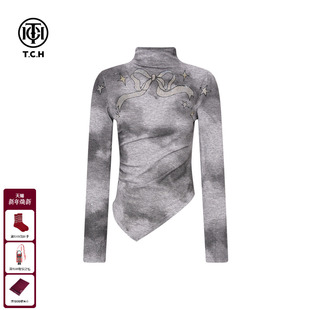 TCH烫钻不规则半高领修身 女2025秋冬内搭上衣T75D09E1155 针织衫