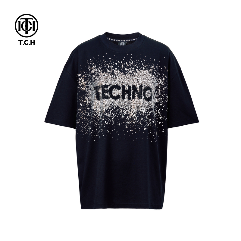 TCH轻奢满天星烫钻时尚百搭宽松潮牌短袖T恤男女同款T75C10E9018