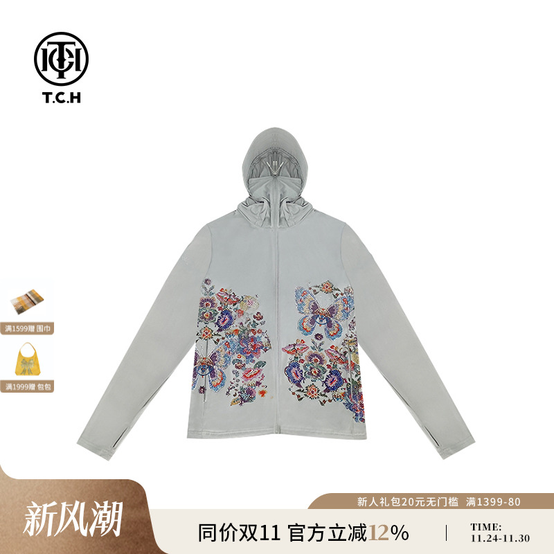 TCH新中式烫钻upf50+连帽肤感