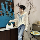 新款 TCH炫彩烫钻翅膀甄奢绵羊毛蕾丝针织衫 女2025秋季 T75C09E1116