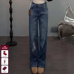 烫钻慵懒阔腿显瘦加绒牛仔裤 百搭时尚 T75D20E1197 新款 TCH2025冬季