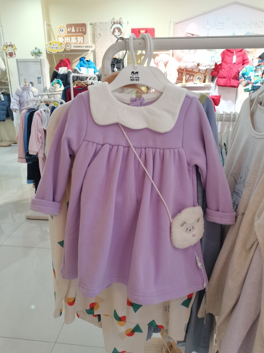 婴姿坊女童连衣裙春秋冬加绒公主裙紫色长袖裙子保暖百搭断码清仓