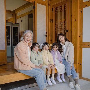 88 现 韩国代.购 亲子装秋冬儿童毛毛短绒韩版纯色柔软保暖外套