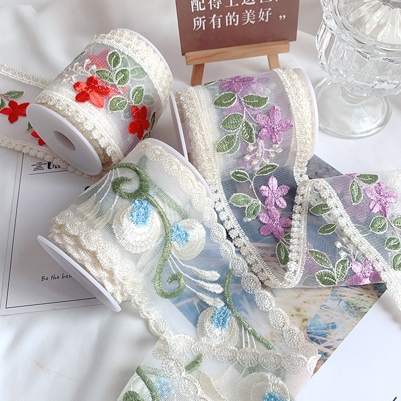 复古花朵刺绣蕾丝花边发饰diy手工蝴蝶结丝带装饰礼物包装辅料