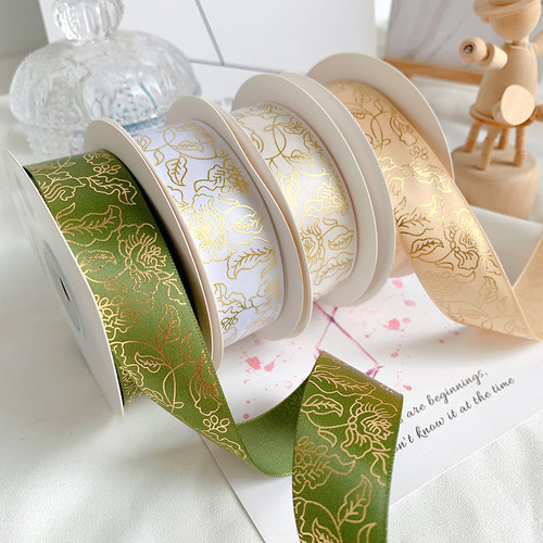 烫金树叶纹理丝带绸缎蛋糕diy