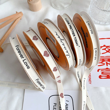 文艺风英文棉带小清新鲜花蛋糕礼品diy手工彩带烘焙丝带花束织带