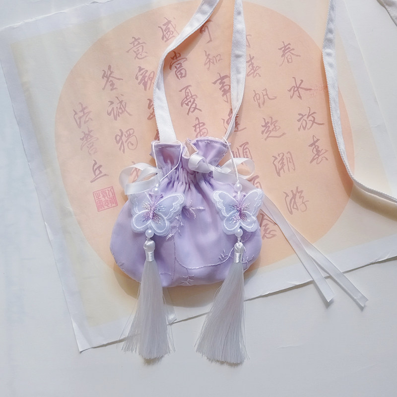 美布森活原创古风中国风汉服流苏包刺绣香囊小荷包蕾丝斜挎绣花包