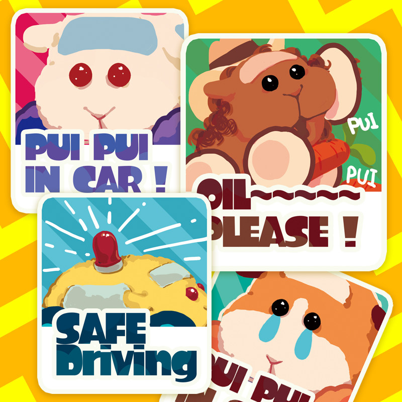 现货防水puipui豚鼠天竺鼠车车贴行李箱贴纸可爱反光材质同人周边