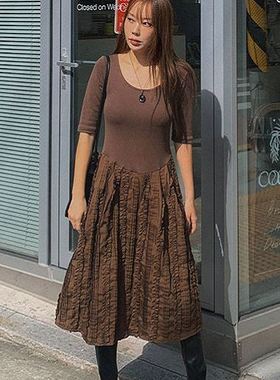 六1125韩国正品han-aun-n-i-190476 连衣裙区都市冬季复古正品