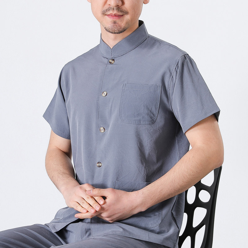 중노년층을 위한 여름 초박형 아이스 실크 수트 초박형 운동복 루즈한 스트레이트 버전 중국 가디건 탑