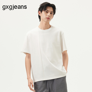 25夏新品 T恤男士 白色拼接肌理简约休闲圆领短袖 gxg.jeans男装