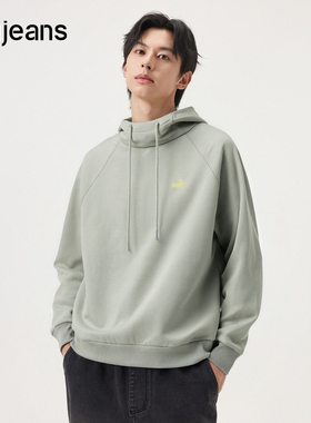 gxg.jeans男装 灰绿色趣味印花宽松时尚连帽卫衣套头衫男25冬新品