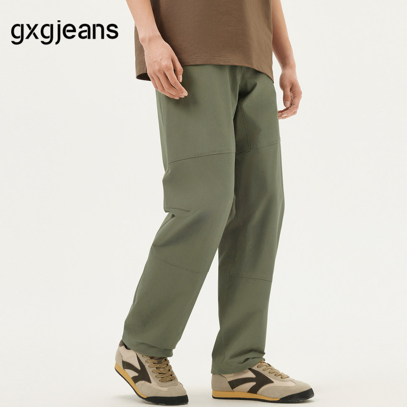 gxg.jeans男装 绿色分割设计两穿抽绳束脚休闲长裤男春秋热销