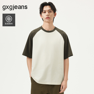 T恤男 gxg.jeans男裝 簡約寬松休閑圓領(lǐng)短袖 25年夏新品 米白插肩袖