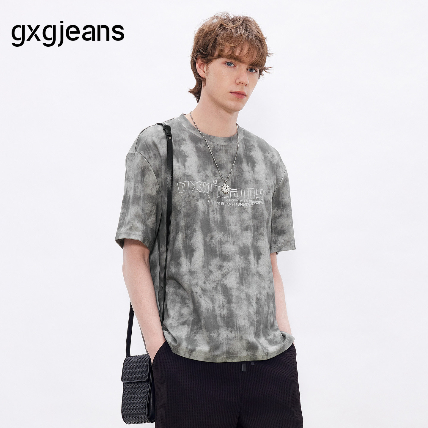 gxgjeans男装 潮流扎染时尚宽松休闲圆领短袖T恤男 26夏新品