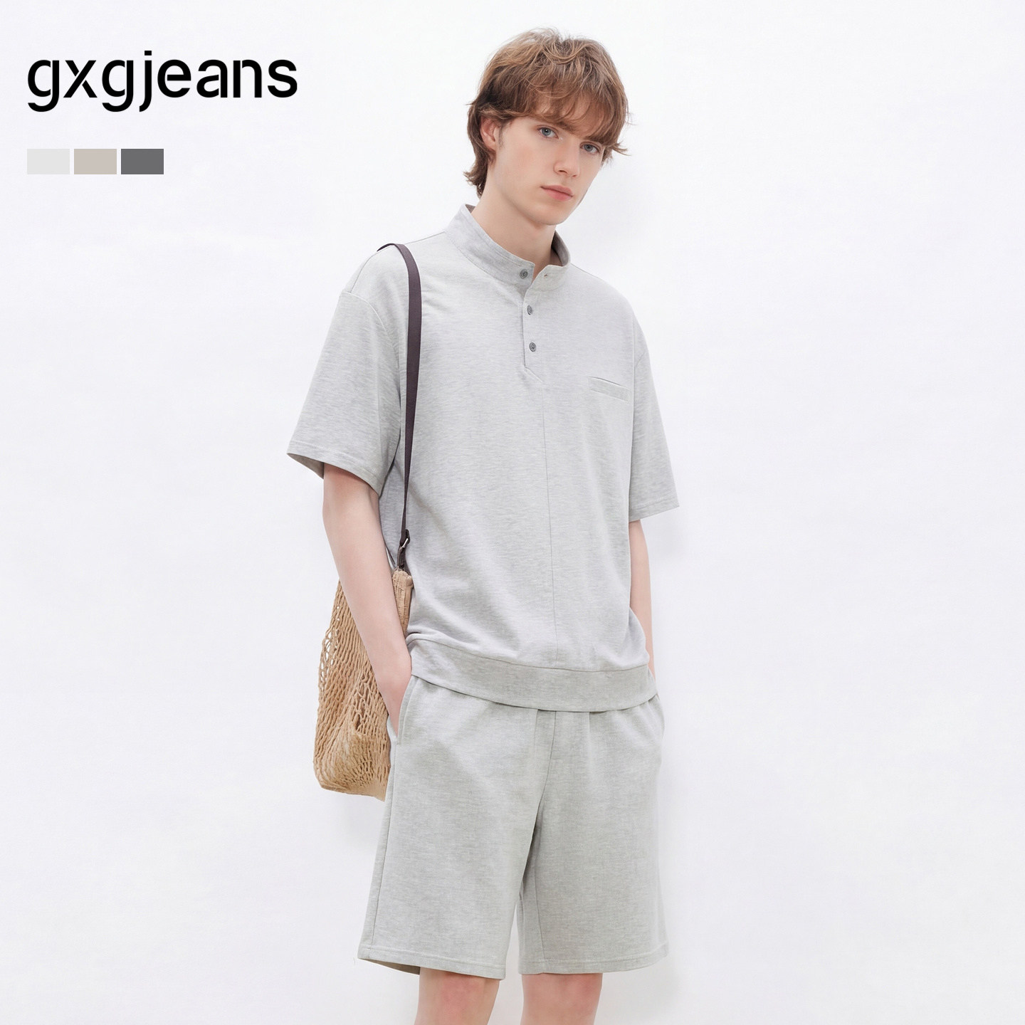 gxgjeans男装 多色休闲基础短袖polo衫/纯色宽松短裤 26夏新品