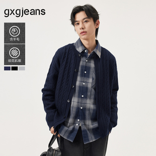 外套男25秋新品 gxg.jeans男装 多色绞花毛衣含羊毛休闲保暖针织衫
