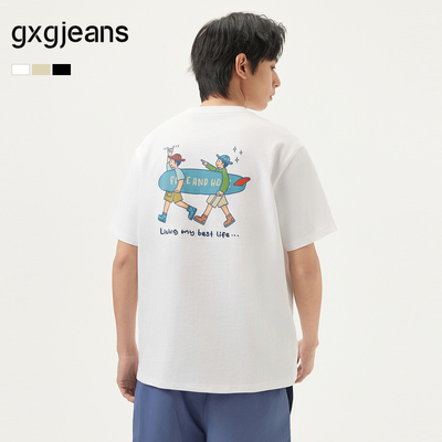 gxgjeans男装 多色后背潮流印花宽松美式短袖T恤男生 夏季热销