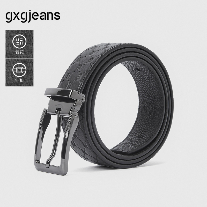 gxg.jeans男装 压花设计男士腰带自动扣真皮皮带腰带牛皮25夏新品