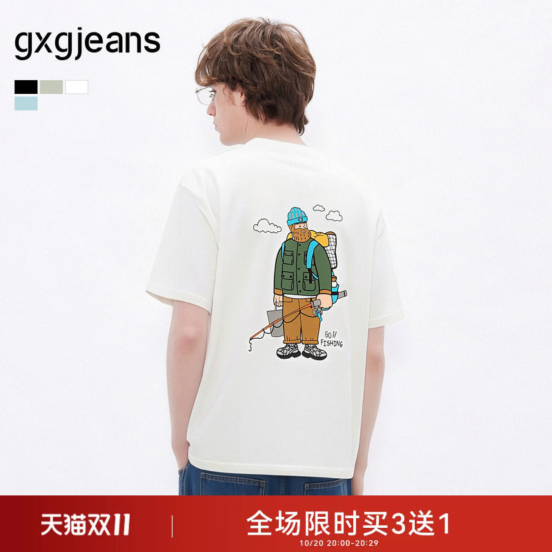 gxg.jeans男装 后背趣味印花潮流宽松圆领短袖T恤男生 夏季热销