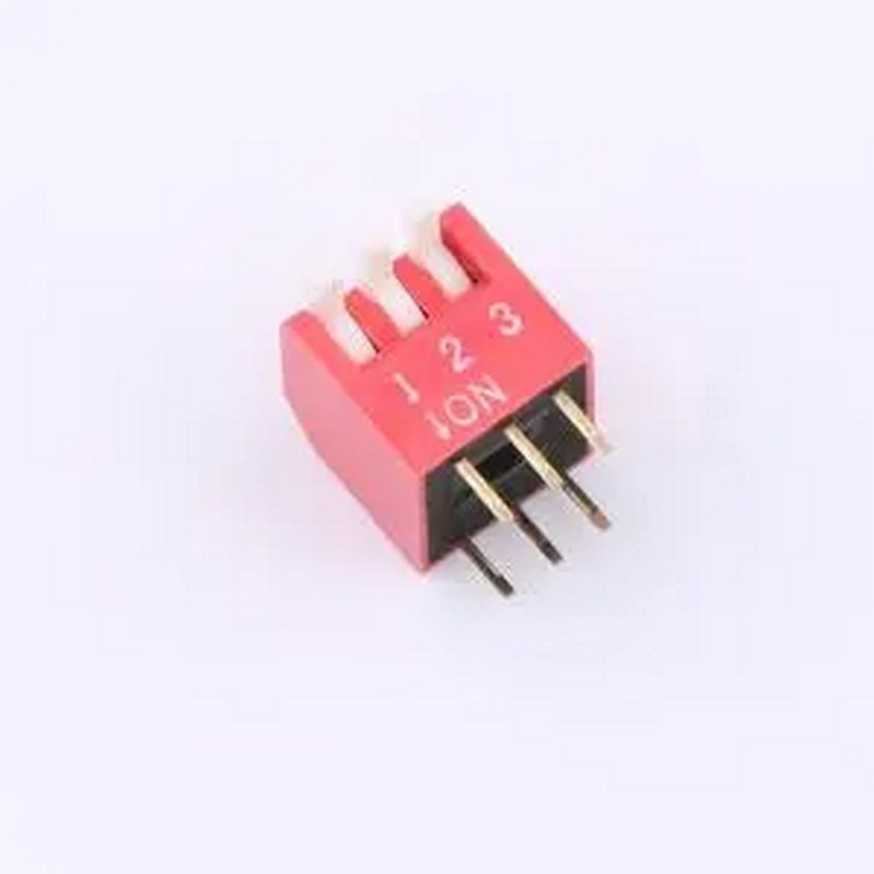 TE-03 拨码开关红色03P-180度3PIN间距2.54mm立式直插侧拨琴键式3