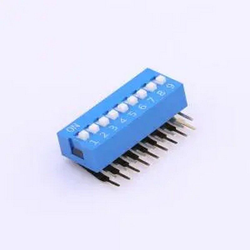 DA-09-B-T 蓝色90度弯脚 9位 DIP拨码开关 插件,P=2.54mm 拨码开