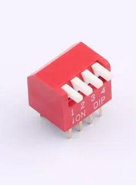 DL-04HT 2.54mm间距 4位 琴键式 直插侧拨长柄 红色 拨码开关 插
