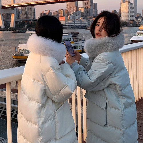 白鸭绒加厚保暖中长款羽绒服女