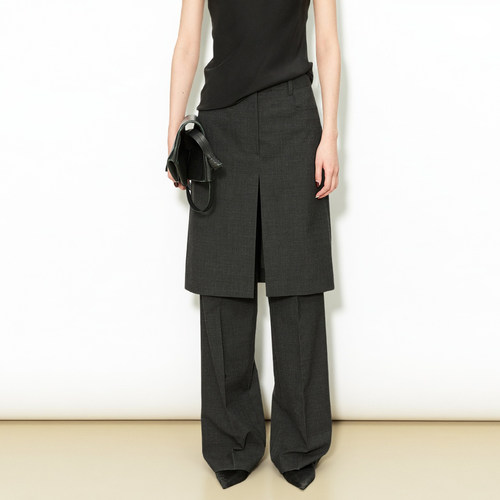 欧洲不易皱精纺羊毛开叉微喇裙裤