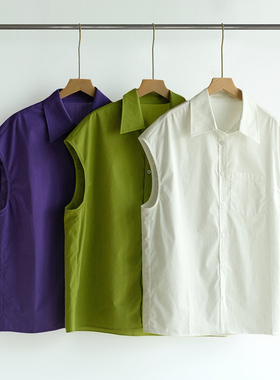 100%纯棉！夏季休闲通勤极简风无袖衬衫上衣设计感小众白色衬衣女