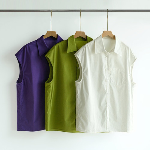 100%纯棉！夏季休闲极简无袖衬衫