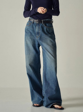 FACA*E P*TTER极简水洗做旧牛仔裤女高腰显瘦直筒阔腿拖地长裤子