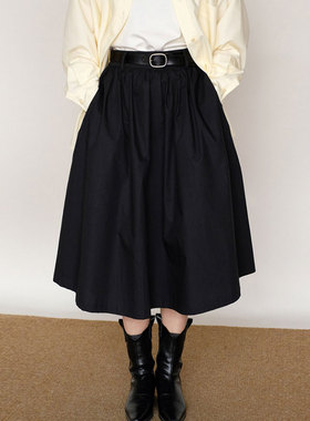 2025春夏新款半身裙小众百搭显瘦中长款蓬蓬伞裙黑色A字裙女潮流