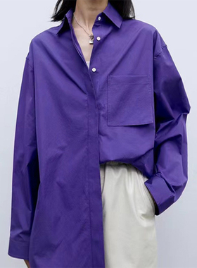 2025春秋季新款60高支精梳棉小众时髦衬衣休闲百搭宽松廓形衬衫女