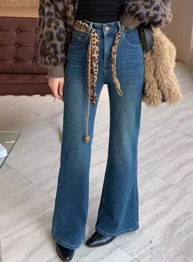 CKCD2025秋冬款牛仔裤弹力高腰显瘦配加绒保暖长款微喇叭裤Z9837