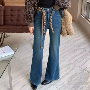 CKCD2025秋冬款牛仔裤弹力高腰显瘦配加绒保暖长款微喇叭裤Z9837