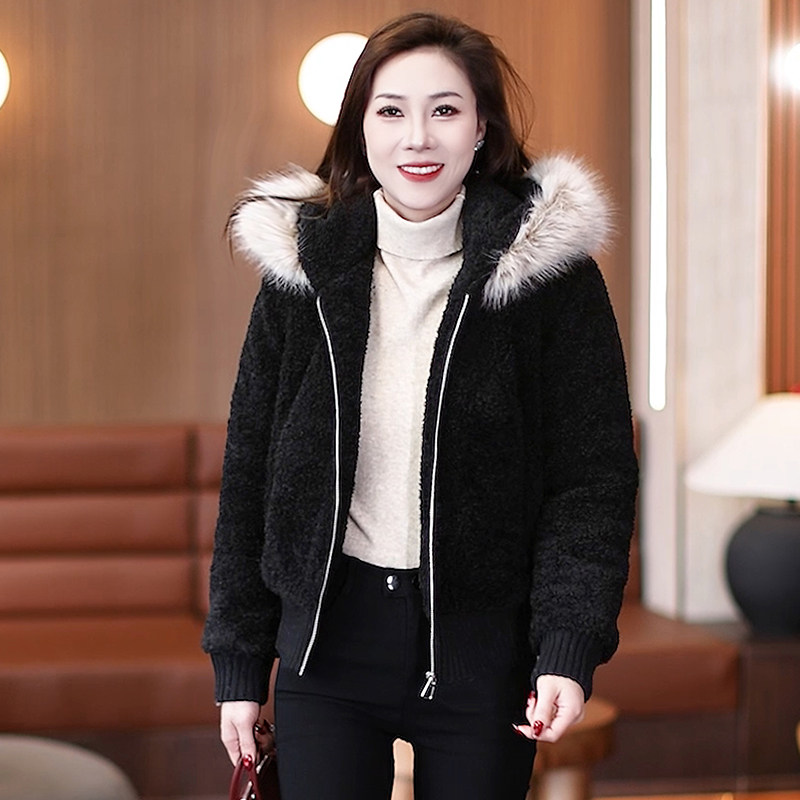 冬季大毛领连帽加绒加厚女棉服