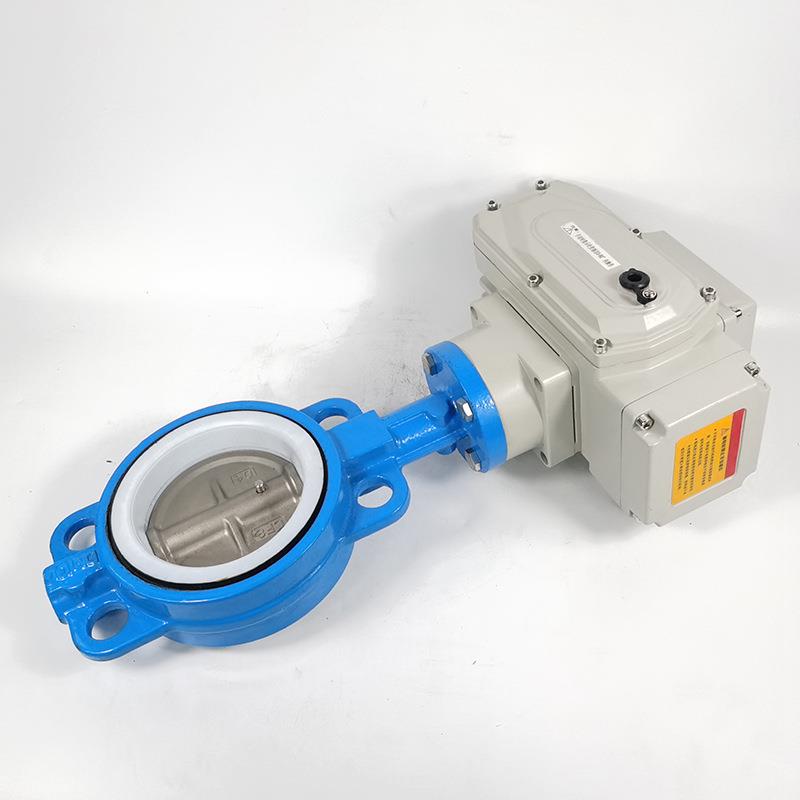 沪工良工纪泉电动四氟对夹式蝶阀球墨铸铁橡胶软密封化工美标日标