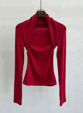 BBLY欧洲站小众英伦风挂脖修身长袖显瘦上衣百搭时尚减龄打底衫女